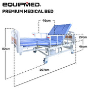 Medical Bed, w/ Mattress & Over Bed Table, Back and Leg Lifting, Lateral Tilting, Commode Bowl, IV Pole, Home Aged Care or ICU Hospital