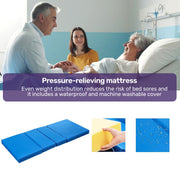 Medical Bed, w/ Mattress & Over Bed Table, Easy Manual Back and Leg Incline Adjustable, IV Pole, Home Aged Care or ICU Hospital