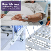 Medical Bed, w/ Mattress & Over Bed Table, Back and Leg Lifting, Lateral Tilting, Commode Bowl, IV Pole, Home Aged Care or ICU Hospital