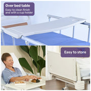 Medical Bed, w/ Mattress & Over Bed Table, Back and Leg Lifting, Lateral Tilting, Commode Bowl, IV Pole, Home Aged Care or ICU Hospital