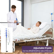 Medical Bed, w/ Mattress & Over Bed Table, Easy Manual Back and Leg Incline Adjustable, IV Pole, Home Aged Care or ICU Hospital