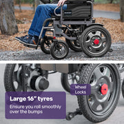 Electric Folding Wheelchair, Folding, XL Wide Seat, Long Range, Lithium Battery, Black