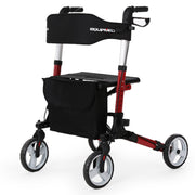 Foldable Aluminium Walking Frame Rollator with Bag and Seat, Red