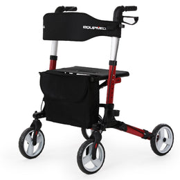 Foldable Aluminium Walking Frame Rollator with Bag and Seat, Red