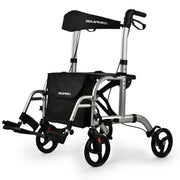 2-in-1 Aluminium Rollator and Transit Wheelchair, for Seniors Elderly, Silver