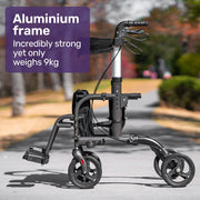 SmartRoller 2-in-1 Aluminium Rollator and Transit Wheelchair - Titanium