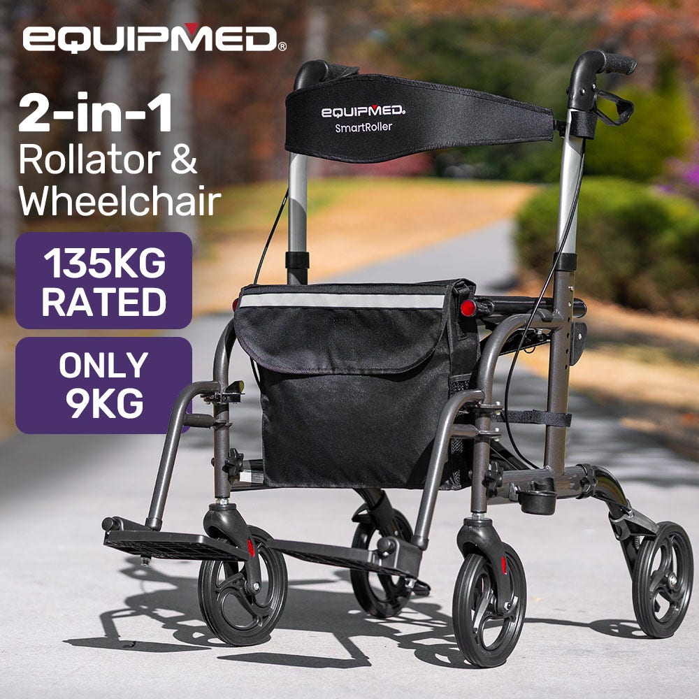 SmartRoller 2-in-1 Aluminium Rollator and Transit Wheelchair - Titaniu ...