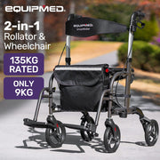SmartRoller 2-in-1 Aluminium Rollator and Transit Wheelchair - Titanium