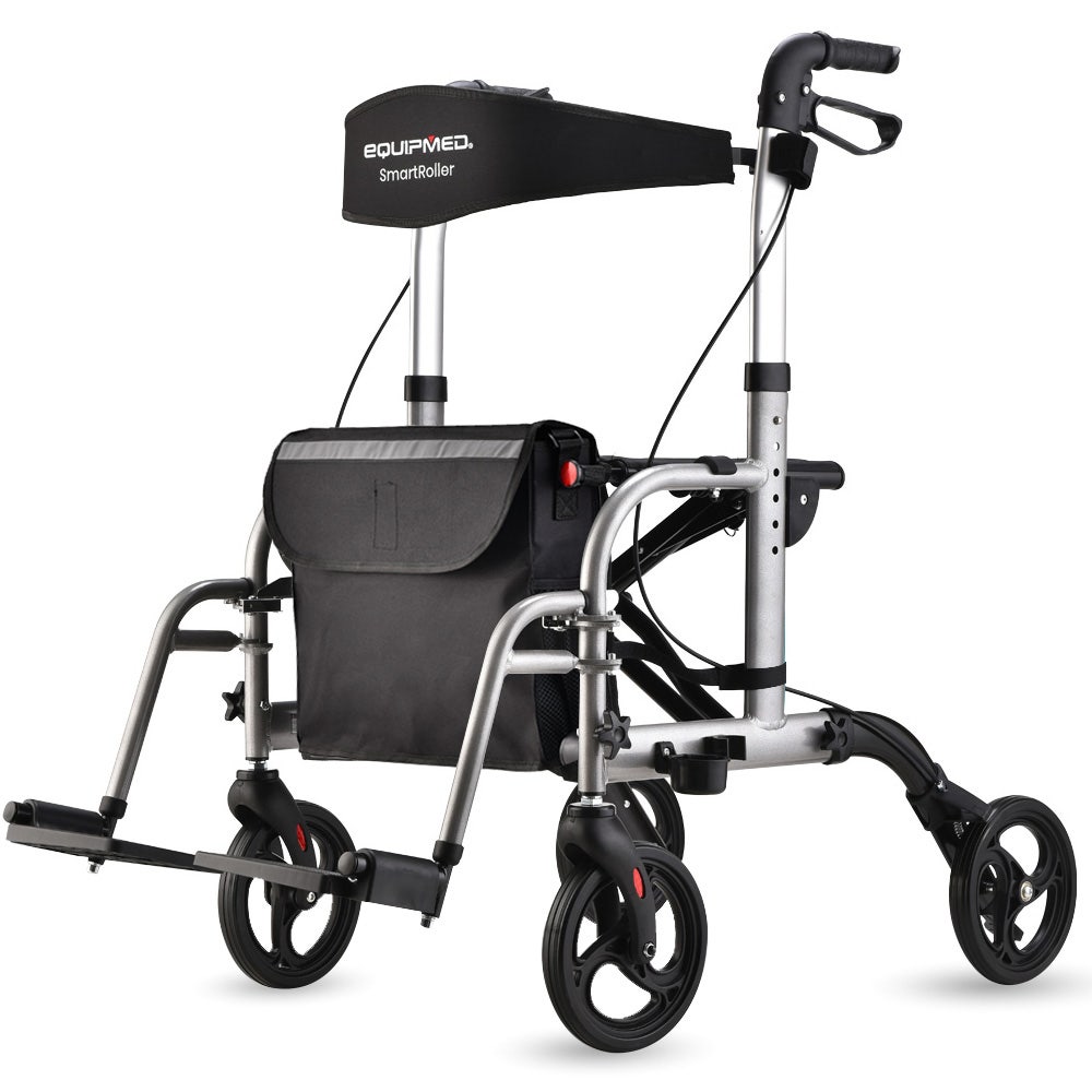 SmartRoller 2-in-1 Aluminium Rollator and Transit Wheelchair - Silver ...