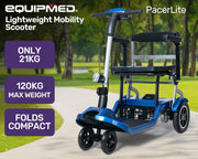 Ultra-Lightweight Folding Electric Mobility Scooter, 19kg with Battery Removed, 120kg Capacity, Long Range, Brushless Motor, Portable, Blue