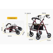 4 Wheel Aluminium Rollator Walker for Elderly, Red
