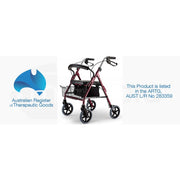 4 Wheel Aluminium Rollator Walker for Elderly, Red
