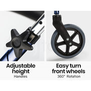 4 Wheel Aluminium Rollator Walker for Elderly, Blue