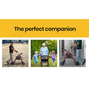 4 Wheel Aluminium Rollator Walker for Elderly, Red