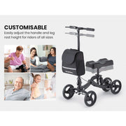 Premium Knee Walker Scooter, WideTrak steering, Suspension, Disc Brakes, Black