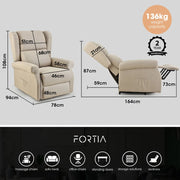 FORTIA Electric Recliner Lift Heat Chair for Elderly, Massage, Heat Therapy, Aged Care, Beige