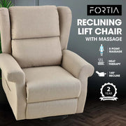 FORTIA Electric Recliner Lift Heat Chair for Elderly, Massage, Heat Therapy, Aged Care, Beige