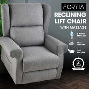 FORTIA Electric Recliner Lift Heat Chair for Elderly, Massage, Heat Therapy, Aged Care, Grey
