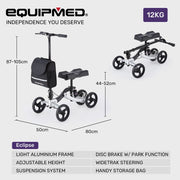 Eclipse 136kg Capacity SoftRide Suspension Premium Knee Scooter - Silver