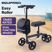 Knee Scooter Walker, Dual Brakes - Bag - Broken Leg Ankle Foot Mobility - Crutches Alternative - Black