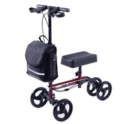 Knee Scooter Walker, Dual Brakes - Bag - Broken Leg Ankle Foot Mobility - Crutches Alternative - Red