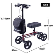 Knee Scooter Walker, Dual Brakes - Bag - Broken Leg Ankle Foot Mobility - Crutches Alternative - Red