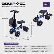 Knee Scooter Walker, 10 inch Tyres Dual Brakes Bag - Broken Leg Ankle Foot Mobility - Crutches Alternative - Blue