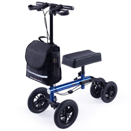 Knee Scooter Walker, 10 inch Tyres Dual Brakes Bag - Broken Leg Ankle Foot Mobility - Crutches Alternative - Blue