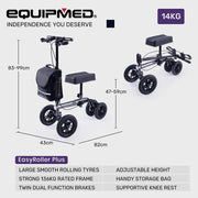Knee Scooter Walker, 10 inch Tyres Dual Brakes Bag - Broken Leg Ankle Foot Mobility - Crutches Alternative - Titanium colour