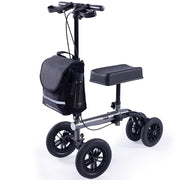 Knee Scooter Walker, 10 inch Tyres Dual Brakes Bag - Broken Leg Ankle Foot Mobility - Crutches Alternative - Titanium colour