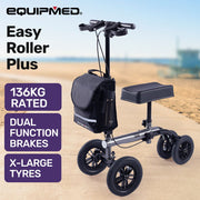 Knee Scooter Walker, 10 inch Tyres Dual Brakes Bag - Broken Leg Ankle Foot Mobility - Crutches Alternative - Titanium colour