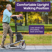 Upright Rollator Walker with Forearm Rest Supports, Mobilty Aid with Seat, Grey