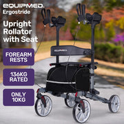 Upright Rollator Walker with Forearm Rest Supports, Mobilty Aid with Seat, Grey