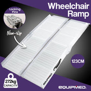 123cm Portable Folding Aluminium Access Ramp 272kg Rated, Silver, for Wheelchair, Mobility Scooter