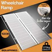 152cm Portable Folding Aluminium Access Ramp, 272kg Rated, for Wheelchair, Mobility Scooter, Rollator - Silver