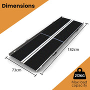 182cm Portable Folding Aluminium Access Ramp, 272kg Rated, Black Ultra-Grip, for Wheelchair, Mobility Scooter