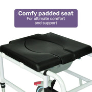 Commode Shower Chair, Over Toilet or Bedside 136kg Capacity Aluminium frame with Wheels, Black