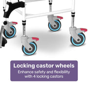 Commode Shower Chair, Over Toilet or Bedside 136kg Capacity Aluminium frame with Wheels, Black