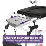 Commode Shower Chair, Over Toilet or Bedside 136kg Capacity Aluminium frame with Wheels, Black