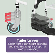 Commode Shower Chair, Over Toilet or Bedside 136kg Capacity Aluminium frame with Wheels, Black