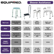 Shower Chair Bath Seat 120kg Capacity, with Arms, Adjustable Height, for Elderly, White
