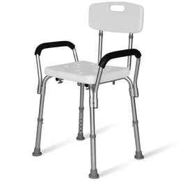 Shower Chair Bath Seat 120kg Capacity, with Arms, Adjustable Height, for Elderly, White