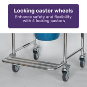 Commode Shower Chair, Over Toilet or Bedside 136kg Capacity Aluminium frame with Wheels, White/Blue