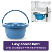 Commode Shower Chair, Over Toilet or Bedside 136kg Capacity Aluminium frame with Wheels, White/Blue