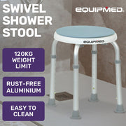 Shower Chair Bath Stool with 360-degree Swivel Rotating Seat for Elderly, White/Blue