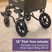 Folding Transit Manual Wheelchair, Attendant Propelled, Steel Frame, Wide Seat, Comfortable for S-XL, 114kg Capacity, Park Brakes, Transport