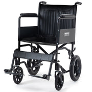 Folding Transit Manual Wheelchair, Attendant Propelled, Steel Frame, Wide Seat, Comfortable for S-XL, 114kg Capacity, Park Brakes, Transport