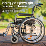 Folding Wheelchair XXL Extra-Wide Bariatric Seat , Aluminium Frame, 150kg Capacity, 24 Inch Wheels, Park Brakes, Black