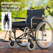 Folding Wheelchair XXL Extra-Wide Bariatric Seat , Aluminium Frame, 150kg Capacity, 24 Inch Wheels, Park Brakes, Black