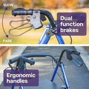 4 Wheel Lightweight Rollator Walker, Aluminium Frame, Seat, Carry Bag, for Seniors, Blue